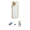 MARSİLYAN™- iPhone 13 Pro Max Kılıf Çekirdek Klasik Serisi - Şeffaf Pasifik Cam Ekran Koruyucu + Shine Kamera Lens Koruma Cam - GI