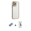 MARSİLYAN™- iPhone 13 Pro Max Kılıf Çekirdek Klasik Serisi - Şeffaf Pasifik Cam Ekran Koruyucu + Shine Kamera Lens Koruma Cam - GI