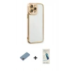 MARSİLYAN™- iPhone 13 Pro Max Kılıf Çekirdek Klasik Serisi - Şeffaf Pasifik Cam Ekran Koruyucu + Shine Kamera Lens Koruma Cam - GI