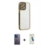 MARSİLYAN™- iPhone 13 Pro Max Kılıf Çekirdek Klasik Serisi - Şeffaf Pasifik Cam Ekran Koruyucu + Neon Fosforlu Kamera Lens - MI