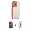MARSİLYAN™- iPhone 13 Pro Max Kılıf Çekirdek Klasik Serisi - Şeffaf Pasifik Cam Ekran Koruyucu + Neon Fosforlu Kamera Lens - MI