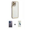 MARSİLYAN™- iPhone 13 Pro Max Kılıf Çekirdek Klasik Serisi - Şeffaf Pasifik Cam Ekran Koruyucu + Neon Fosforlu Kamera Lens - MI
