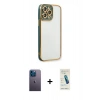 MARSİLYAN™- iPhone 13 Pro Max Kılıf Çekirdek Klasik Serisi - Şeffaf Pasifik Cam Ekran Koruyucu + Neon Fosforlu Kamera Lens - MI