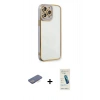 MARSİLYAN™- iPhone 13 Pro Max Kılıf Çekirdek Klasik Serisi - Şeffaf Pasifik Cam Ekran Koruyucu + Renkli Kamera Lens Koruma Cam - MI