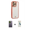 MARSİLYAN™- iPhone 13 Pro Max Kılıf Çekirdek Klasik Serisi - Şeffaf Pasifik Cam Ekran Koruyucu + Neon Fosforlu Kamera Lens - YL