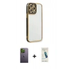 MARSİLYAN™- iPhone 13 Pro Max Kılıf Çekirdek Klasik Serisi - Şeffaf Pasifik Cam Ekran Koruyucu + Neon Fosforlu Kamera Lens - YL
