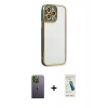 MARSİLYAN™- iPhone 13 Pro Max Kılıf Çekirdek Klasik Serisi - Şeffaf Pasifik Cam Ekran Koruyucu + Neon Fosforlu Kamera Lens - YL