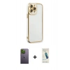 MARSİLYAN™- iPhone 13 Pro Max Kılıf Çekirdek Klasik Serisi - Şeffaf Pasifik Cam Ekran Koruyucu + Neon Fosforlu Kamera Lens - YL