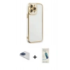 MARSİLYAN™- iPhone 13 Pro Max Kılıf Çekirdek Klasik Serisi - Şeffaf Pasifik Cam Ekran Koruyucu + Pers Alüminyum Kamera Lens - LT