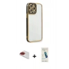 MARSİLYAN™- iPhone 13 Pro Max Kılıf Çekirdek Klasik Serisi - Şeffaf Pasifik Cam Ekran Koruyucu + Pers Alüminyum Kamera Lens - KI