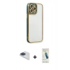 MARSİLYAN™- iPhone 13 Pro Max Kılıf Çekirdek Klasik Serisi - Şeffaf Pasifik Cam Ekran Koruyucu + Pers Alüminyum Kamera Lens - LT