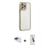 MARSİLYAN™- iPhone 13 Pro Max Kılıf Çekirdek Klasik Serisi - Şeffaf Pasifik Cam Ekran Koruyucu + Pers Alüminyum Kamera Lens - LT
