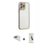 MARSİLYAN™- iPhone 13 Pro Max Kılıf Çekirdek Klasik Serisi - Şeffaf Pasifik Cam Ekran Koruyucu + Pers Alüminyum Kamera Lens - GD