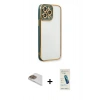 MARSİLYAN™- iPhone 13 Pro Max Kılıf Çekirdek Klasik Serisi - Şeffaf Pasifik Cam Ekran Koruyucu + Pers Alüminyum Kamera Lens - GD