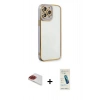 MARSİLYAN™- iPhone 13 Pro Max Kılıf Çekirdek Klasik Serisi - Şeffaf Pasifik Cam Ekran Koruyucu + Pers Alüminyum Kamera Lens - KI