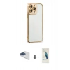 MARSİLYAN™- iPhone 13 Pro Max Kılıf Çekirdek Klasik Serisi - Şeffaf Pasifik Cam Ekran Koruyucu + Pers Alüminyum Kamera Lens - LT