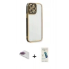 MARSİLYAN™- iPhone 13 Pro Max Kılıf Çekirdek Klasik Serisi - Şeffaf Pasifik Cam Ekran Koruyucu + Pers Alüminyum Kamera Lens - GI
