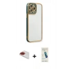 MARSİLYAN™- iPhone 13 Pro Max Kılıf Çekirdek Klasik Serisi - Şeffaf Pasifik Cam Ekran Koruyucu + Pers Alüminyum Kamera Lens - KI
