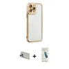 MARSİLYAN™- iPhone 13 Pro Max Kılıf Çekirdek Klasik Serisi - Şeffaf Pasifik Cam Ekran Koruyucu + Rainbow Kamera Lens Koruma Cam - BZ