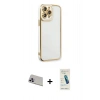 MARSİLYAN™- iPhone 13 Pro Max Kılıf Çekirdek Klasik Serisi - Şeffaf Pasifik Cam Ekran Koruyucu + Rainbow Kamera Lens Koruma Cam - MR