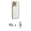 MARSİLYAN™- iPhone 13 Pro Max Kılıf Çekirdek Klasik Serisi - Şeffaf Pasifik Cam Ekran Koruyucu + Rainbow Kamera Lens Koruma Cam - BZ