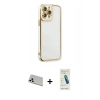MARSİLYAN™- iPhone 13 Pro Max Kılıf Çekirdek Klasik Serisi - Şeffaf Pasifik Cam Ekran Koruyucu + Rainbow Kamera Lens Koruma Cam - BZ
