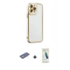 MARSİLYAN™- iPhone 13 Pro Max Kılıf Çekirdek Klasik Serisi - Şeffaf Pasifik Cam Ekran Koruyucu + Renkli Kamera Lens Koruma Cam - YL