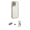 MARSİLYAN™- iPhone 13 Pro Max Kılıf Çekirdek Klasik Serisi - Şeffaf Pasifik Cam Ekran Koruyucu + Renkli Kamera Lens Koruma Cam - PE