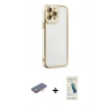 MARSİLYAN™- iPhone 13 Pro Max Kılıf Çekirdek Klasik Serisi - Şeffaf Pasifik Cam Ekran Koruyucu + Renkli Kamera Lens Koruma Cam - TU