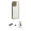 MARSİLYAN™- iPhone 13 Pro Max Kılıf Çekirdek Klasik Serisi - Şeffaf Pasifik Cam Ekran Koruyucu + Renkli Kamera Lens Koruma Cam - YL