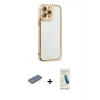 MARSİLYAN™- iPhone 13 Pro Max Kılıf Çekirdek Klasik Serisi - Şeffaf Pasifik Cam Ekran Koruyucu + Renkli Kamera Lens Koruma Cam - YL