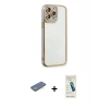 MARSİLYAN™- iPhone 13 Pro Max Kılıf Çekirdek Klasik Serisi - Şeffaf Pasifik Cam Ekran Koruyucu + Renkli Kamera Lens Koruma Cam - YL
