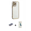 MARSİLYAN™- iPhone 13 Pro Max Kılıf Çekirdek Klasik Serisi - Şeffaf Pasifik Cam Ekran Koruyucu + Renkli Kamera Lens Koruma Cam - TU