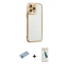 MARSİLYAN™- iPhone 13 Pro Max Kılıf Çekirdek Klasik Serisi - Şeffaf Pasifik Cam Ekran Koruyucu + Shine Kamera Lens Koruma Cam - MI