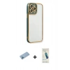 MARSİLYAN™- iPhone 13 Pro Max Kılıf Çekirdek Klasik Serisi - Şeffaf Pasifik Cam Ekran Koruyucu + Shine Kamera Lens Koruma Cam - MI