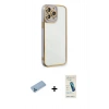 MARSİLYAN™- iPhone 13 Pro Max Kılıf Çekirdek Klasik Serisi - Şeffaf Pasifik Cam Ekran Koruyucu + Shine Kamera Lens Koruma Cam - MI