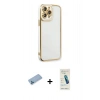MARSİLYAN™- iPhone 13 Pro Max Kılıf Çekirdek Klasik Serisi - Şeffaf Pasifik Cam Ekran Koruyucu + Shine Kamera Lens Koruma Cam - MI