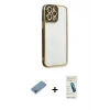 MARSİLYAN™- iPhone 13 Pro Max Kılıf Çekirdek Klasik Serisi - Şeffaf Pasifik Cam Ekran Koruyucu + Shine Kamera Lens Koruma Cam - GI