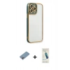 MARSİLYAN™- iPhone 13 Pro Max Kılıf Çekirdek Klasik Serisi - Şeffaf Pasifik Cam Ekran Koruyucu + Shine Kamera Lens Koruma Cam - GI