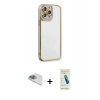 MARSİLYAN™- iPhone 13 Pro Max Kılıf Çekirdek Klasik Serisi - Şeffaf Pasifik Cam Ekran Koruyucu + Pers Alüminyum Kamera Lens - SABE