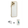 MARSİLYAN™- iPhone 13 Pro Max Kılıf Çekirdek Klasik Serisi - Şeffaf Pasifik Cam Ekran Koruyucu + Pers Alüminyum Kamera Lens - SABE