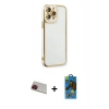 MARSİLYAN™- iPhone 13 Pro Max Kılıf Çekirdek Klasik Serisi - Siyah 18D Cam Ekran Koruyucu + Rainbow Kamera Lens Koruma Cam - KI