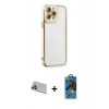 MARSİLYAN™- iPhone 13 Pro Max Kılıf Çekirdek Klasik Serisi - Siyah 18D Cam Ekran Koruyucu + Rainbow Kamera Lens Koruma Cam - MR