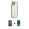 MARSİLYAN™- iPhone 13 Pro Max Kılıf Çekirdek Klasik Serisi - Siyah 18D Cam Ekran Koruyucu + Neon Fosforlu Kamera Lens - MI
