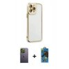 MARSİLYAN™- iPhone 13 Pro Max Kılıf Çekirdek Klasik Serisi - Siyah 18D Cam Ekran Koruyucu + Neon Fosforlu Kamera Lens - YL