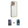 MARSİLYAN™- iPhone 13 Pro Max Kılıf Çekirdek Klasik Serisi - Siyah 18D Cam Ekran Koruyucu + Neon Fosforlu Kamera Lens - MI