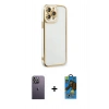 MARSİLYAN™- iPhone 13 Pro Max Kılıf Çekirdek Klasik Serisi - Siyah 18D Cam Ekran Koruyucu + Neon Fosforlu Kamera Lens - BZ