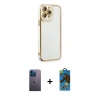 MARSİLYAN™- iPhone 13 Pro Max Kılıf Çekirdek Klasik Serisi - Siyah 18D Cam Ekran Koruyucu + Neon Fosforlu Kamera Lens - MI