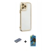 MARSİLYAN™- iPhone 13 Pro Max Kılıf Çekirdek Klasik Serisi - Siyah 18D Cam Ekran Koruyucu + Renkli Kamera Lens Koruma Cam - YL