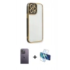 MARSİLYAN™- iPhone 13 Pro Max Kılıf Çekirdek Klasik Serisi - Siyah 3D Antistatik Cam Ekran Koruyucu + Neon Fosforlu Kamera Lens - BZ